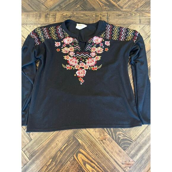 Savanna Jane Tops - Savanna Jane Cross Stitch Embroidery Blouse Women Medium Grandma Floral Western